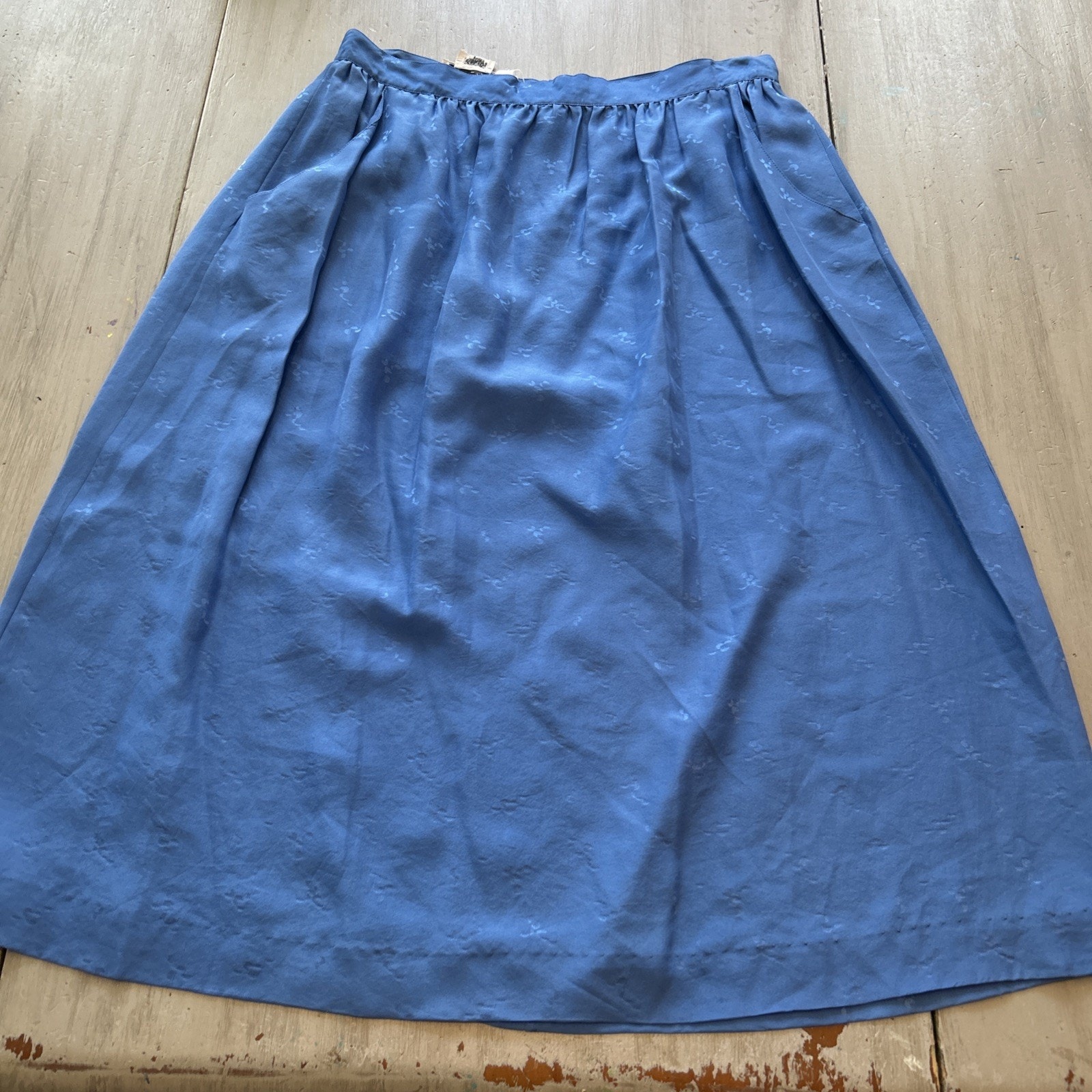 Vtg Neiman Marcus Hr Cornflower Blue Silk Skirt Sz 14 (M) 60s 70s
